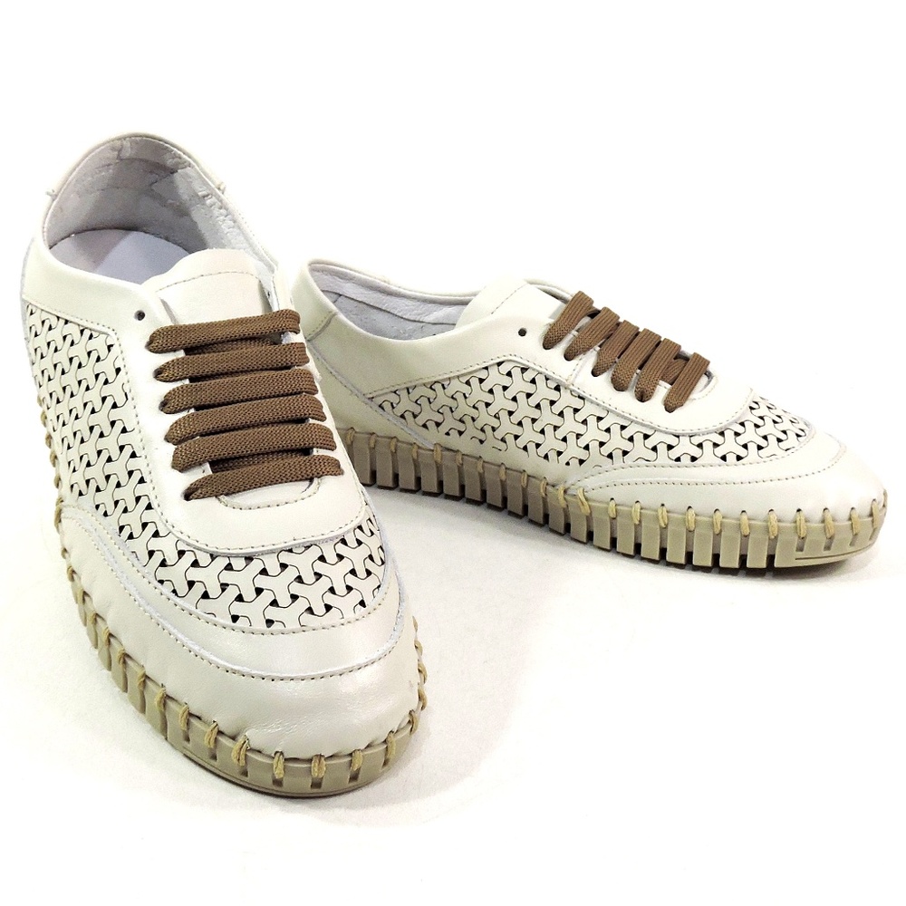 FRAU 🇮🇹 WOMEN'S SOFT IVORY LEATHER COMFORT SUMMER LACE UP FLAT SHOES